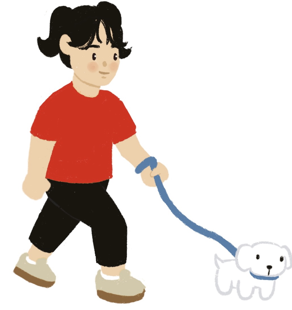 girl walking a dog