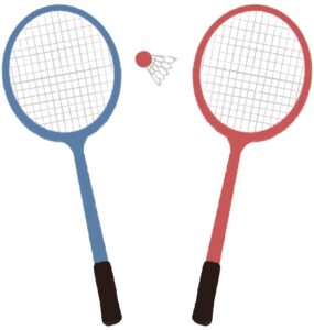 two badminton rackets and a shuttlecock