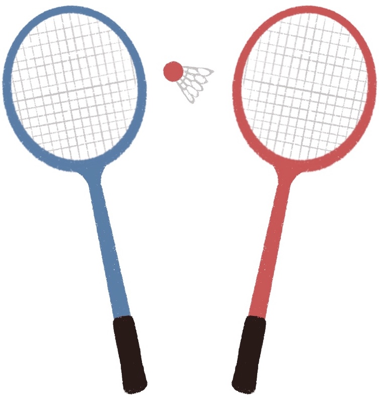 two badminton rackets and a shuttlecock