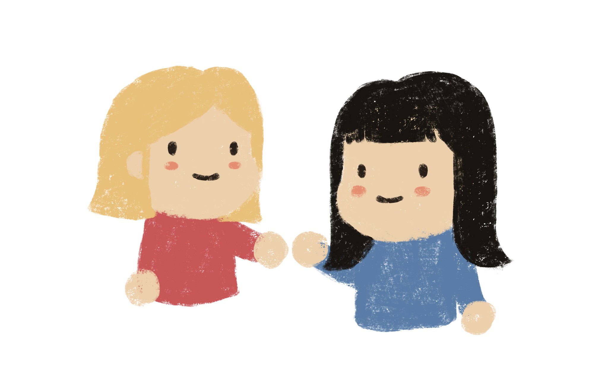 two girls greeting each other