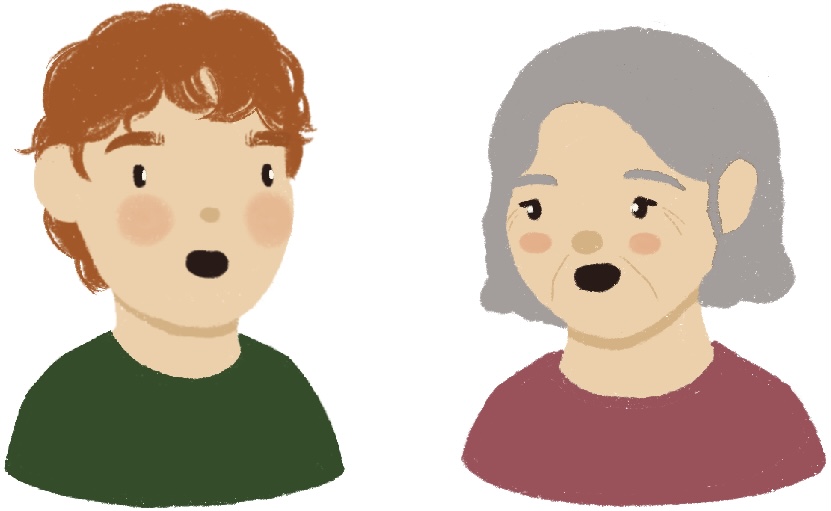 boy converesing with his grandmother