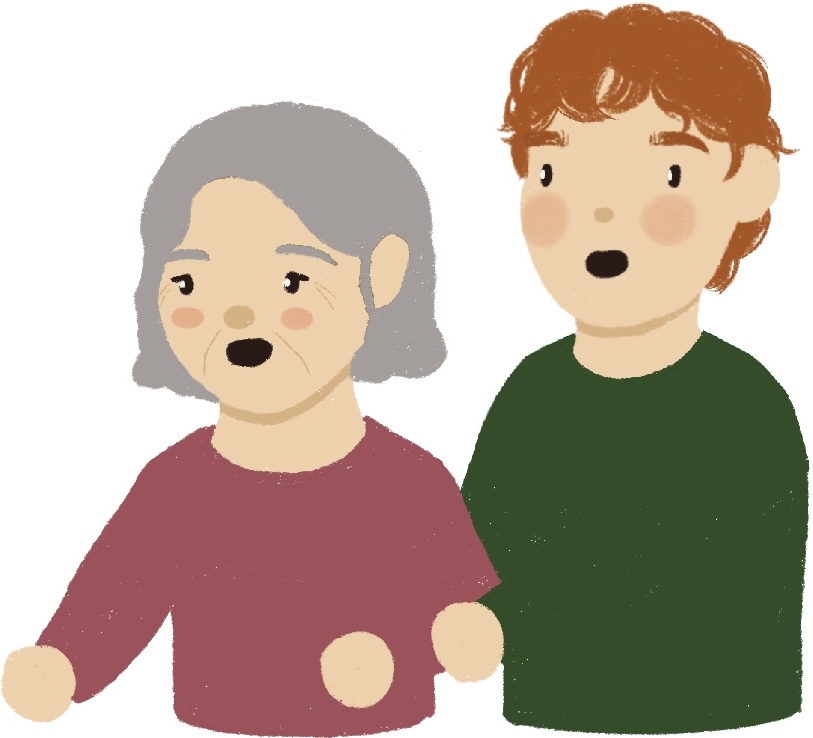 by helping his grandmother