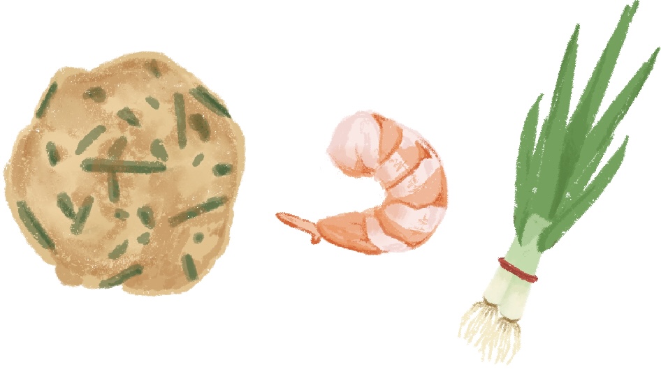 green onion pancake with shrimp and green onion