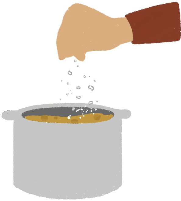 hand sprinkling salt into a pot