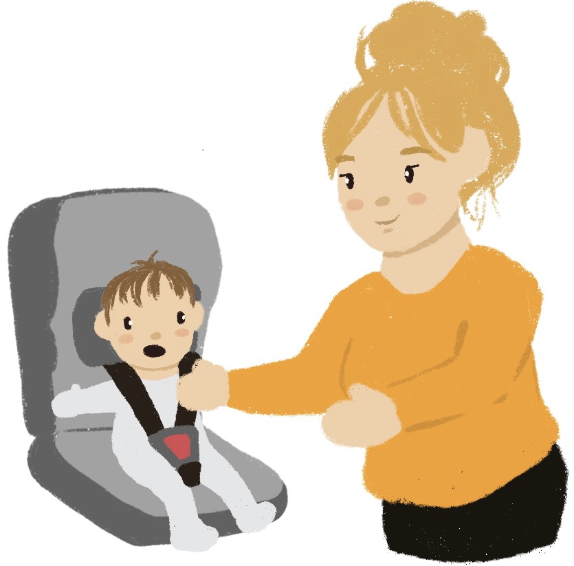 woman buckling baby into car seat
