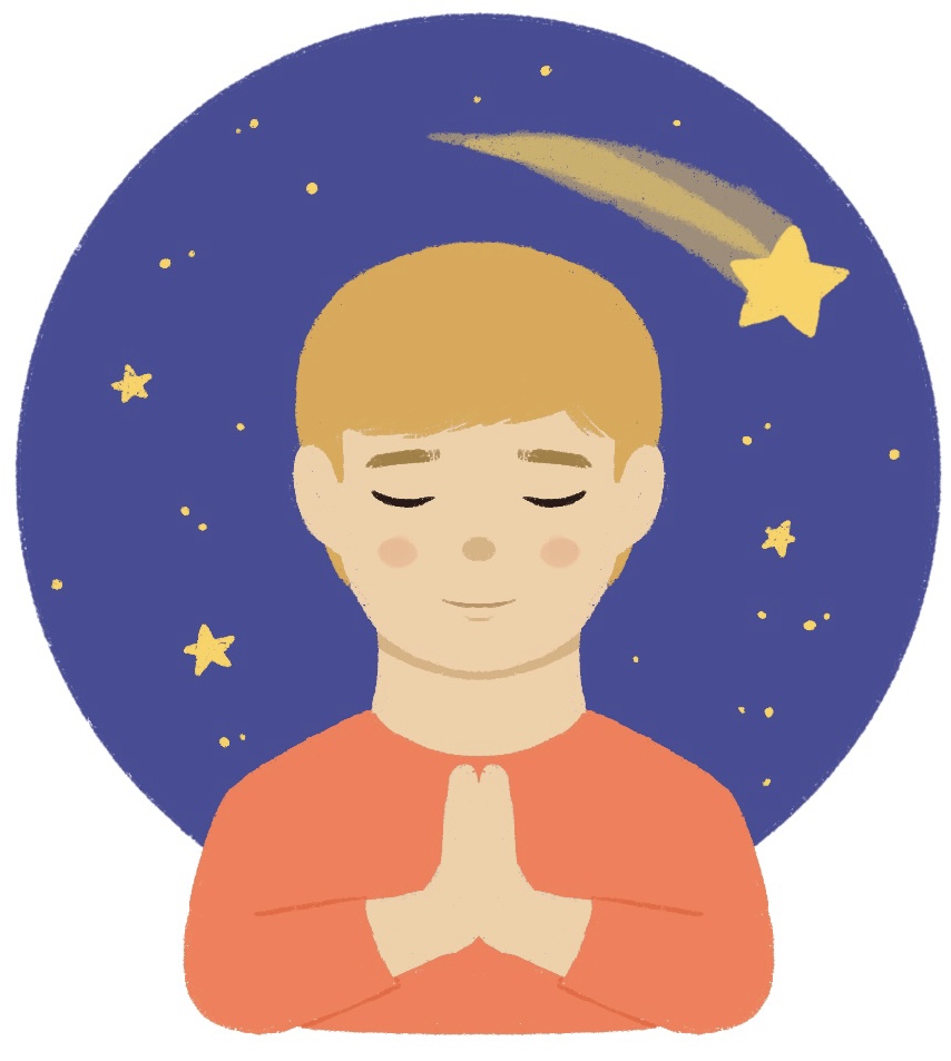 boy making a wish at night