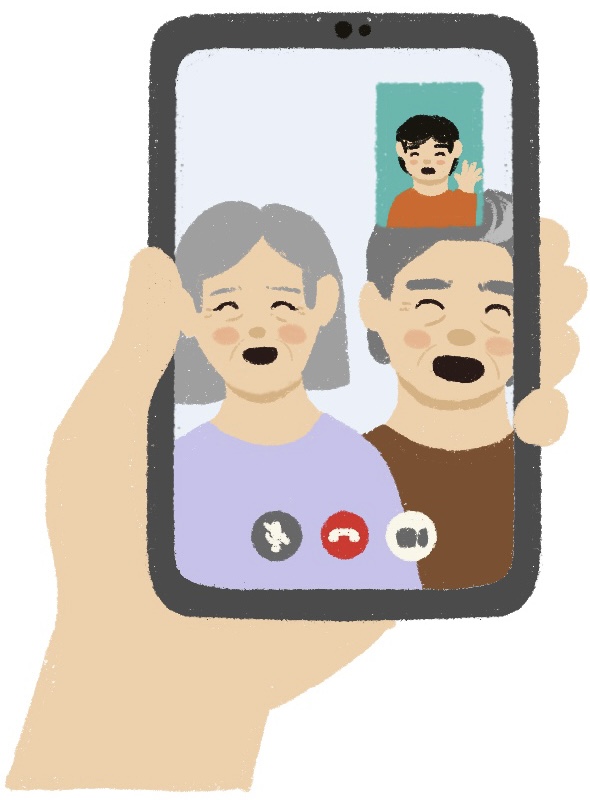 boy video chatting with grandparents