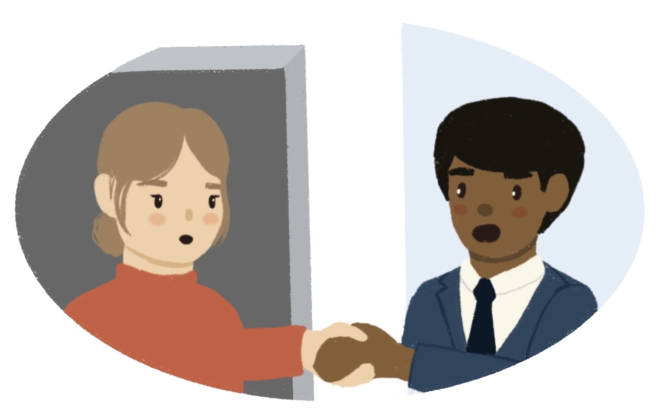 girl welcoming boy into home