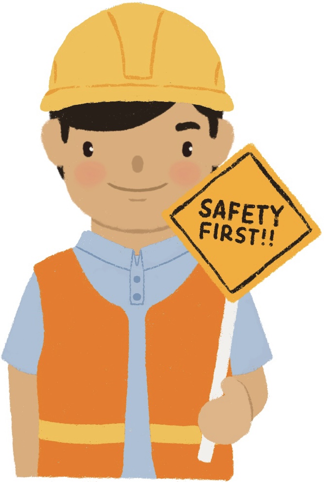 construction worker holding a safety first sign