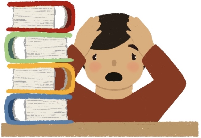 boy with burdensome amount of work