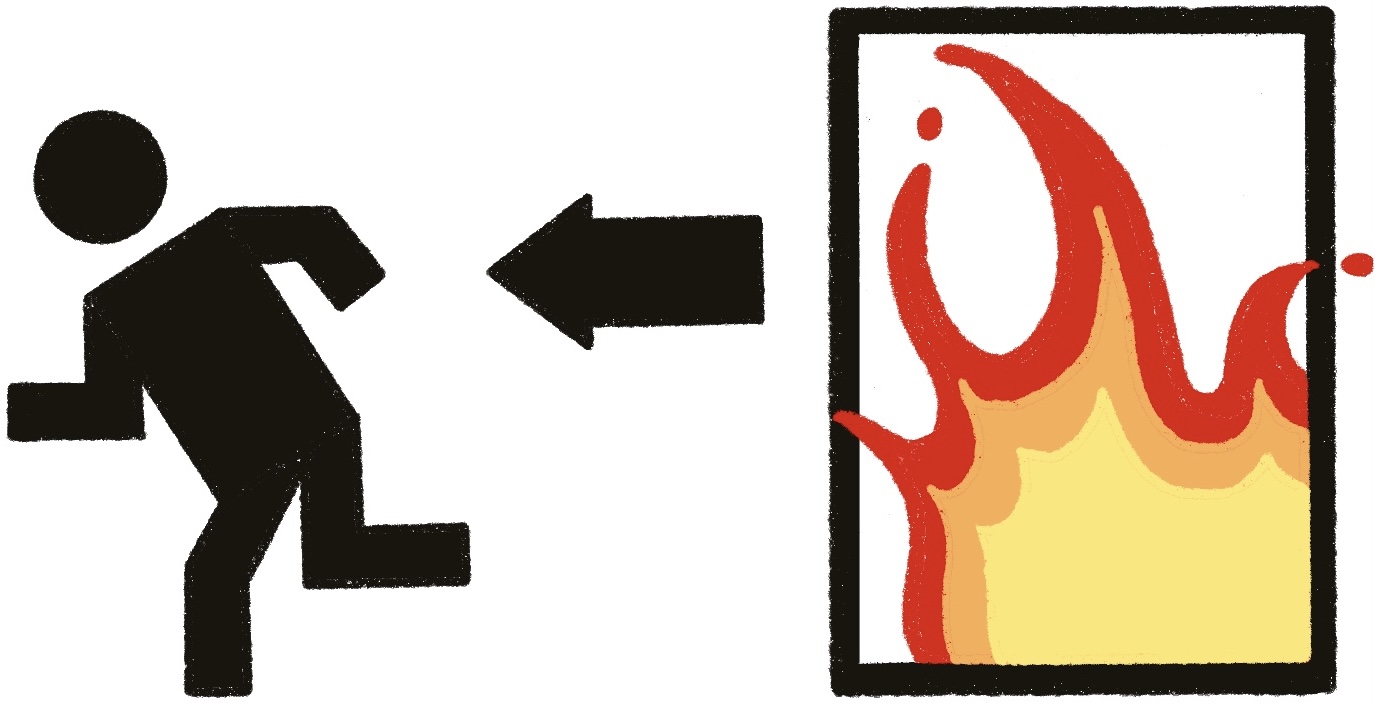 person escaping fire