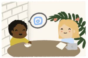 boy and girl talking about uploading pictures on Instagram