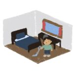 boy vacuuming his room