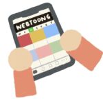 phone with web cartoon application open