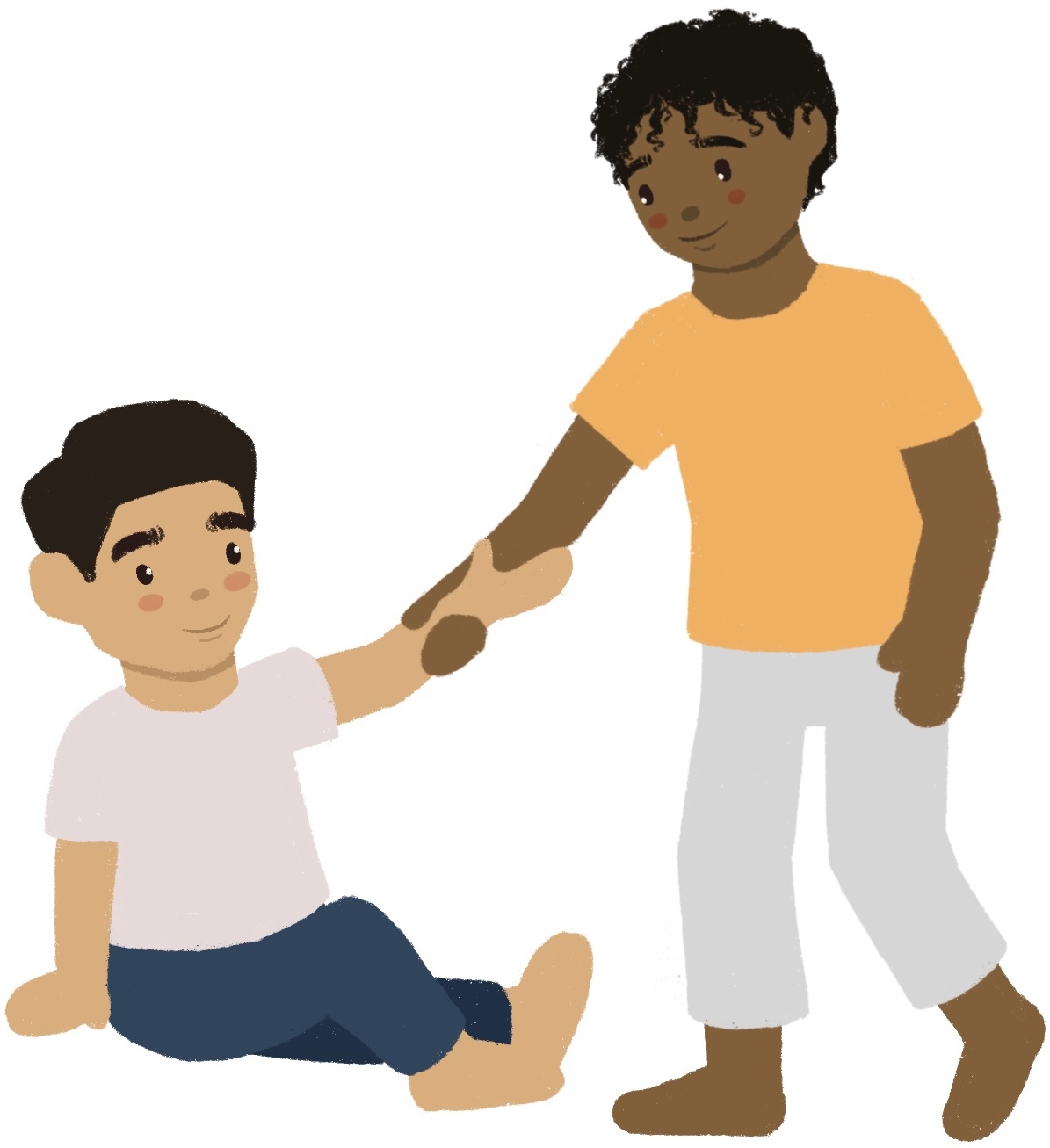 boy helping another boy get up off the ground