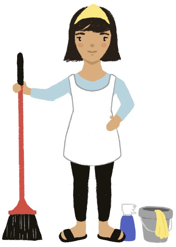 girl with cleaning supplies