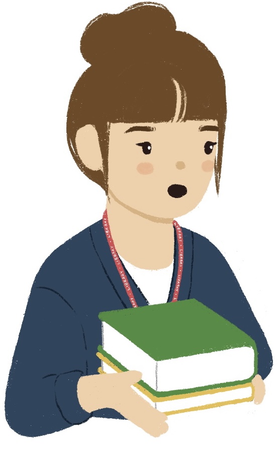librarian holding a stack of books