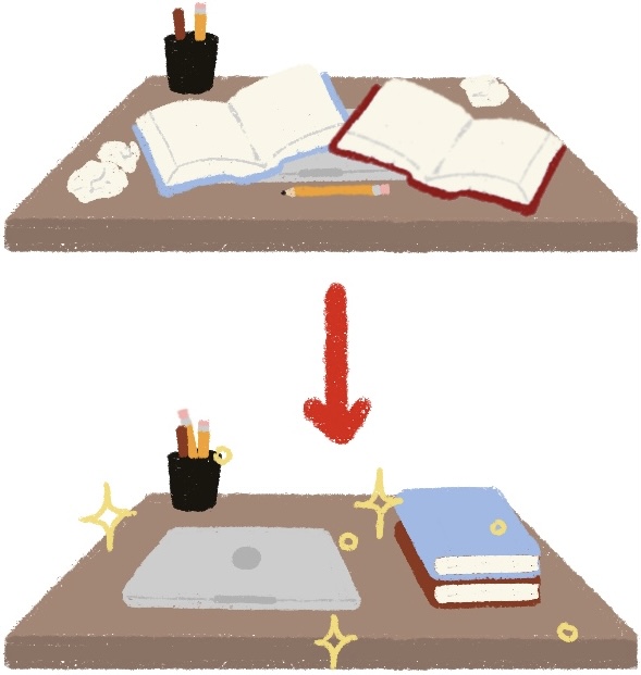 messy desk and organized desk