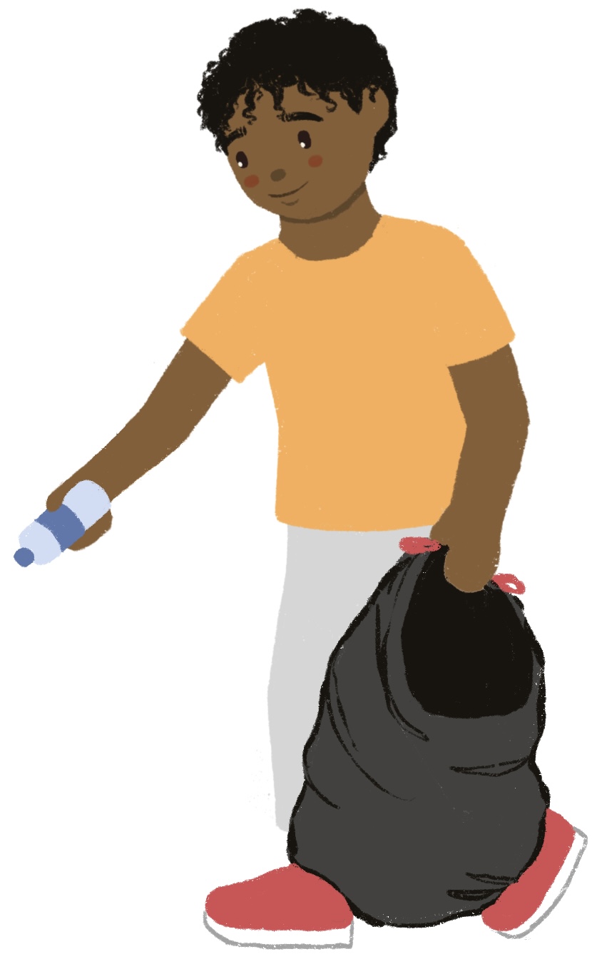 boy picking up trash