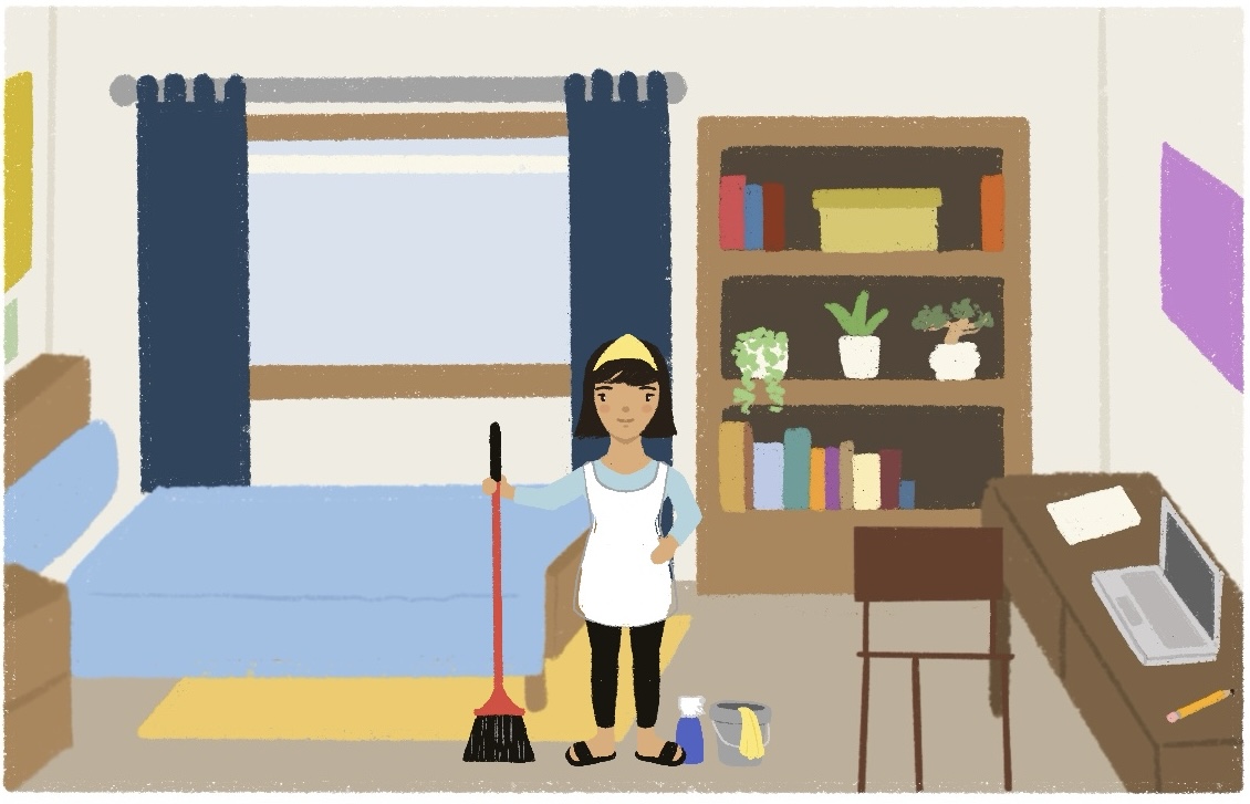 girl cleaning room